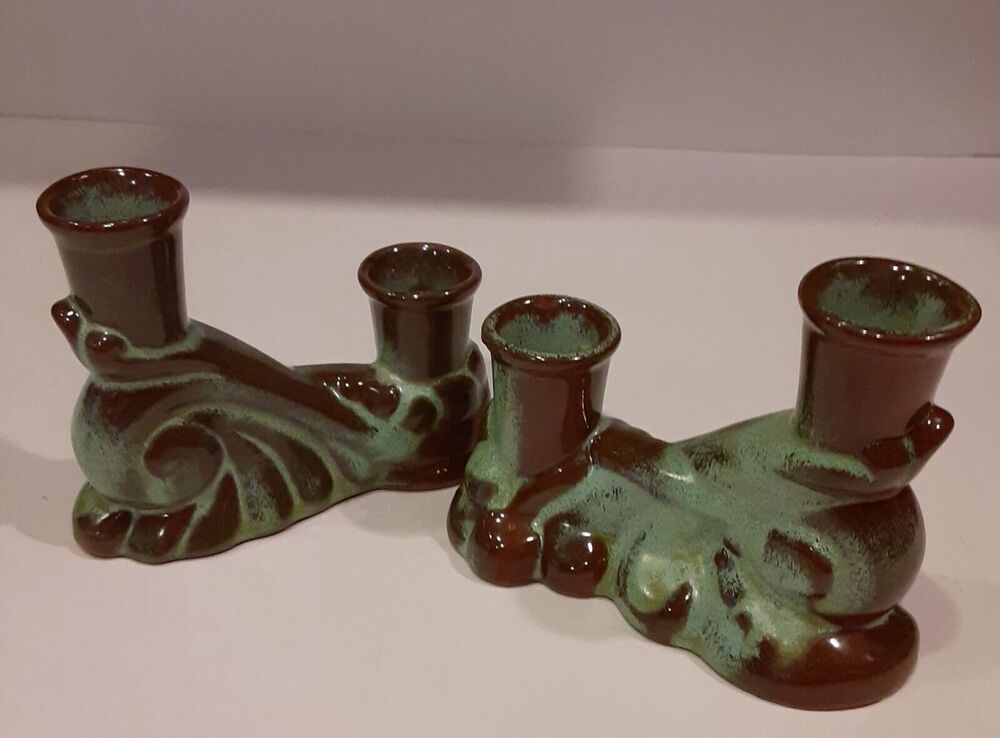 Vintage Frankoma Pottery #304 Double Taper Candle Holder X2